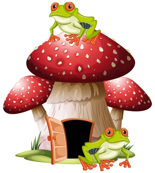 Maison Champignons Avec Illustration Grenouilles — Image vectorielle