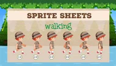 Oyun şablonu illüstrasyon yürüyen bir sprite sayfası