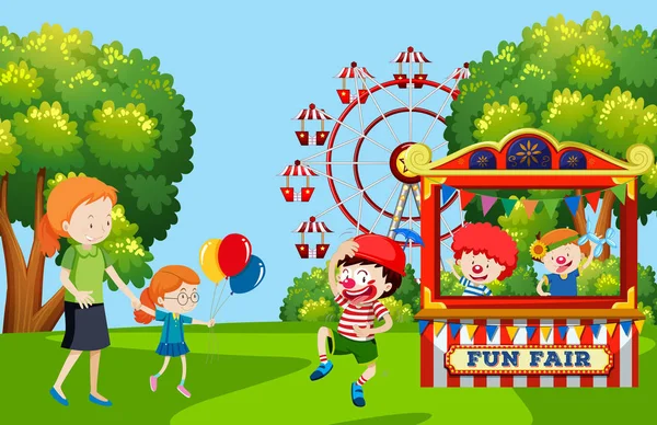 Children Visiting Fun Fair Illustration — Stock Vector