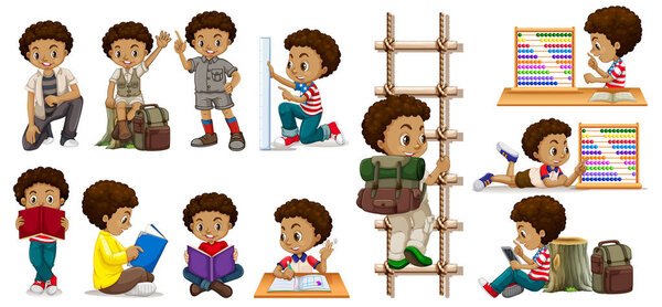 African boy in activities illustration