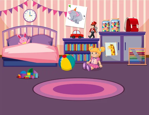 Junge Mädchen Schlafzimmer Interieur Illustration — Stockvektor