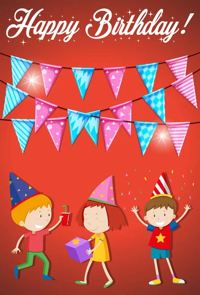 Happy birthday card with young kids illustration