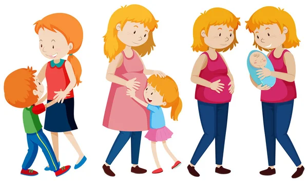 Set Mother Children Illustration — Stock Vector