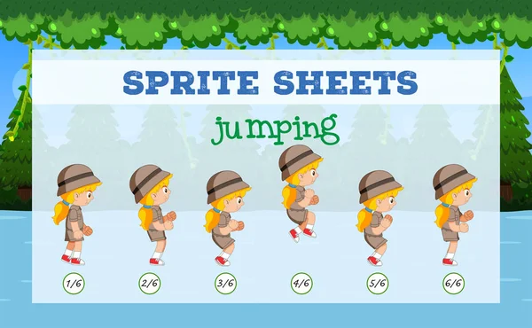 Sprite Sheet Girl Jumping Illustration — Stock Vector