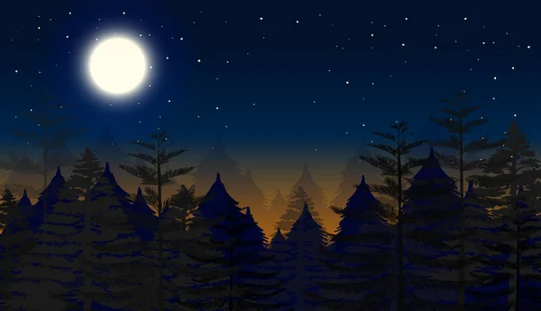 夜の森シーン背景イラスト — ストックベクタ