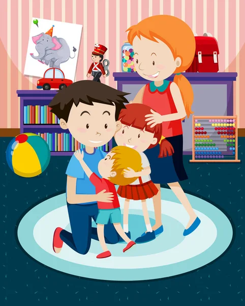 Une Famille Heureuse Maison Illustration — Image vectorielle