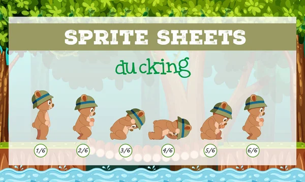 Bear Sprite Sheets Ducking Illustration — Stock Vector