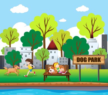 insanlar ve pets vasıl köpek park illüstrasyon