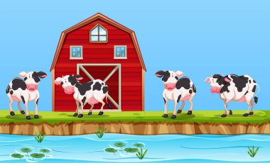 Kırsal çiftlik illüstrasyon inek