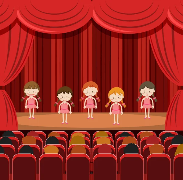 Girls Performing Stage Illustration — Stock Vector