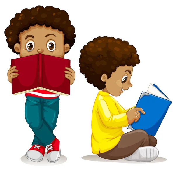 Afrikanischer Junge Liest Buch Illustration — Stockvektor