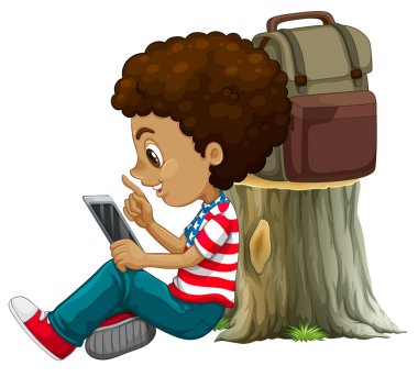 Tablet gösterimi kullanarak bir Afrikalı çocuk