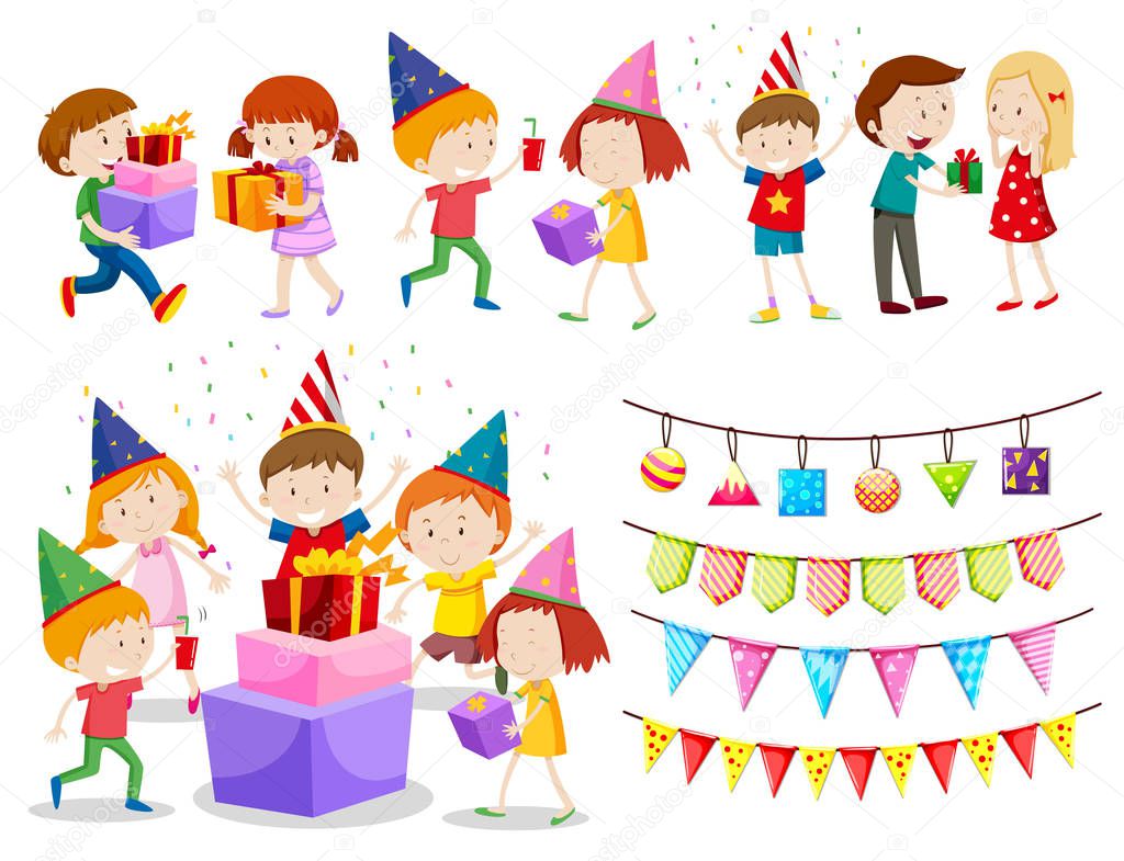 A set of celebration kids illustration
