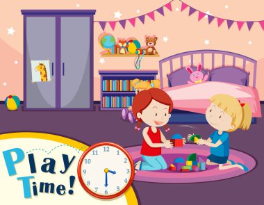 Oyuncaklar yatak çizimde oynama kızlar