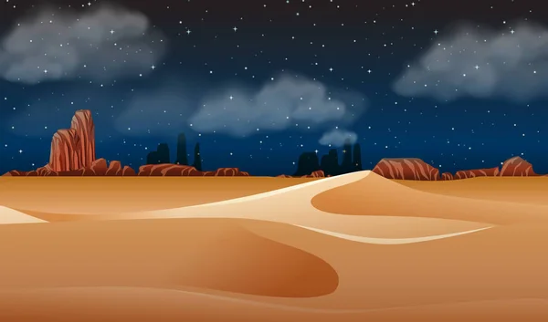 Paesaggio Desertico Notte Illustrazione — Vettoriale Stock