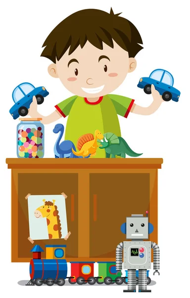Menino Brincando Brinquedos Ilustração — Vetor de Stock
