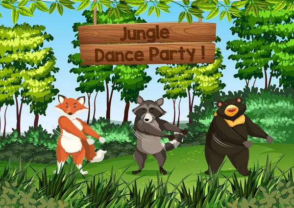 Animaux Dansant Dans Jungle Illustration — Image vectorielle