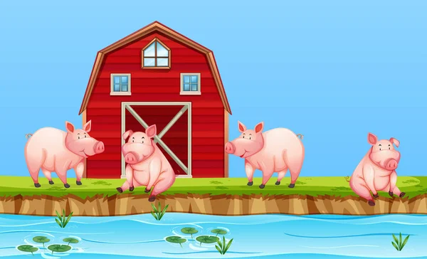 猪在农场例证 — 图库矢量图片