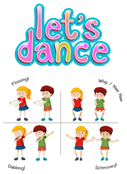 Farklı Dans Çocuklarla Hareket Illüstrasyon — Stok Vektör