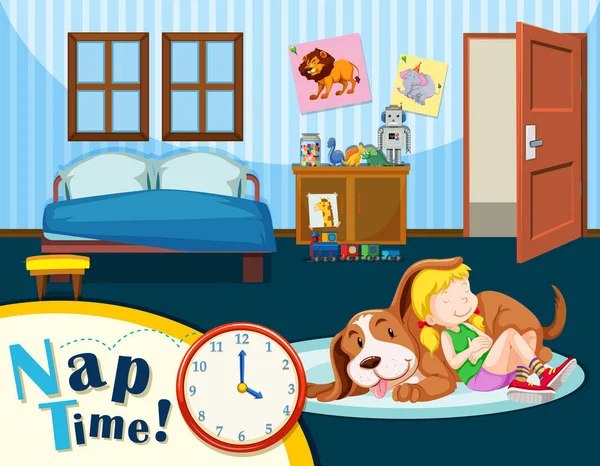 Ένα Κορίτσι Που Έχει Ένα Nap Ώρα Εικονογράφηση — Διανυσματικό Αρχείο
