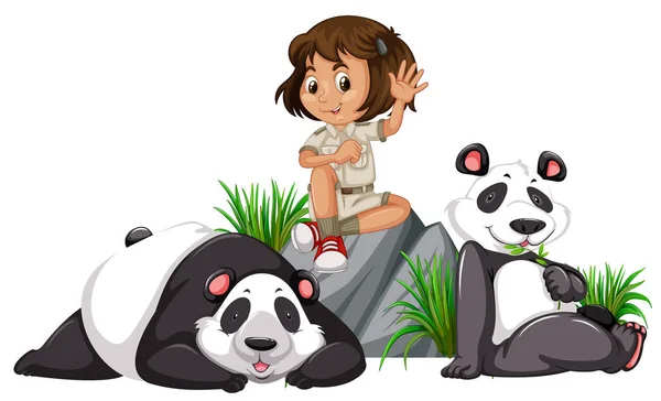 Panda Keeper White Background Illustration — Stock Vector