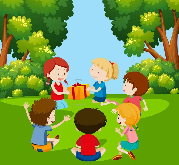 Kinder Spielen Päckchen Vorbei — Stockvektor