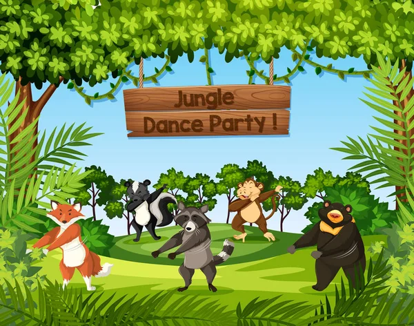 Dzikie Zwierzęta Taniec Ilustracji Dżungli — Wektor stockowy