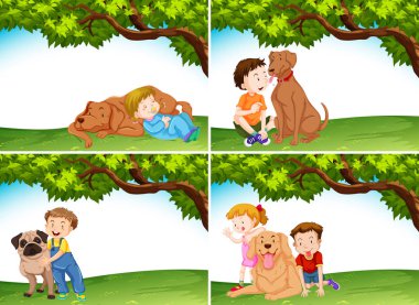 Çocuklar ve köpekler resimde kümesi