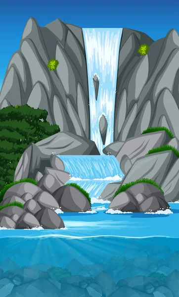 Prachtige Waterval Landschap Scène Illustratie — Stockvector