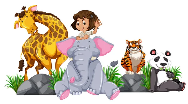 Safari girl with wild animals illustration