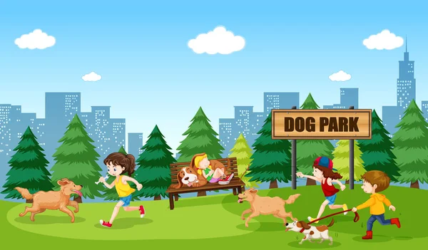 Människor Och Hundar Hund Park Illustration — Stock vektor