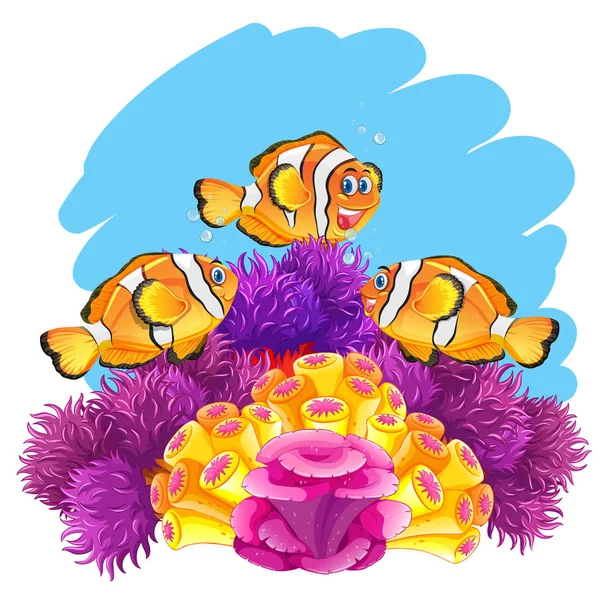 Crown fish playing in coral reef illustration