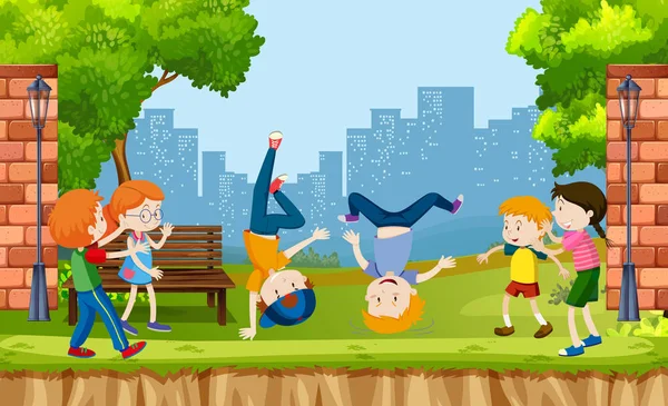 Städtischen Kinder Zeigen Streetdance Der Park Abbildung — Stockvektor