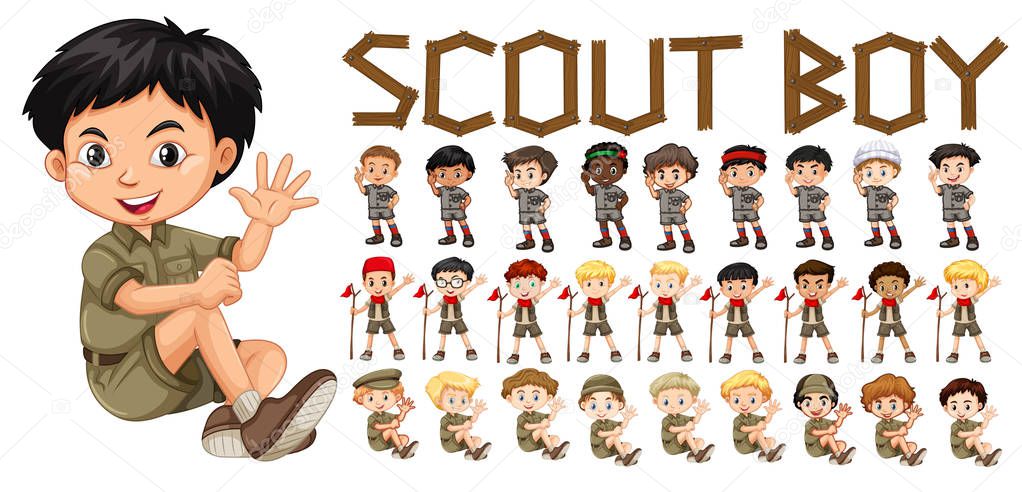 A set of scout boy character illustration