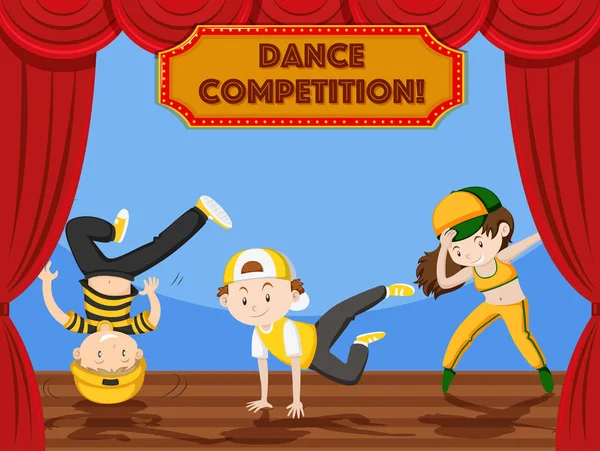 Kinder Tanzen Wettbewerb Auf Der Bühne Illustration — Stockvektor