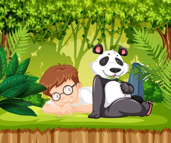 Panda Illustratie Van Een Jonge Jongen — Stockvector