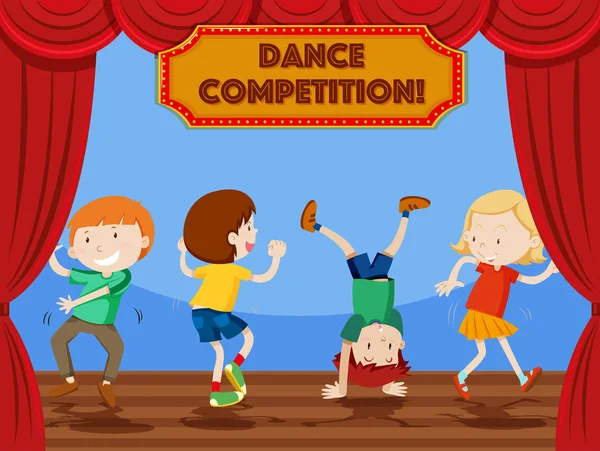 Bambini Danza Concorso Scena Illustrazione — Vettoriale Stock