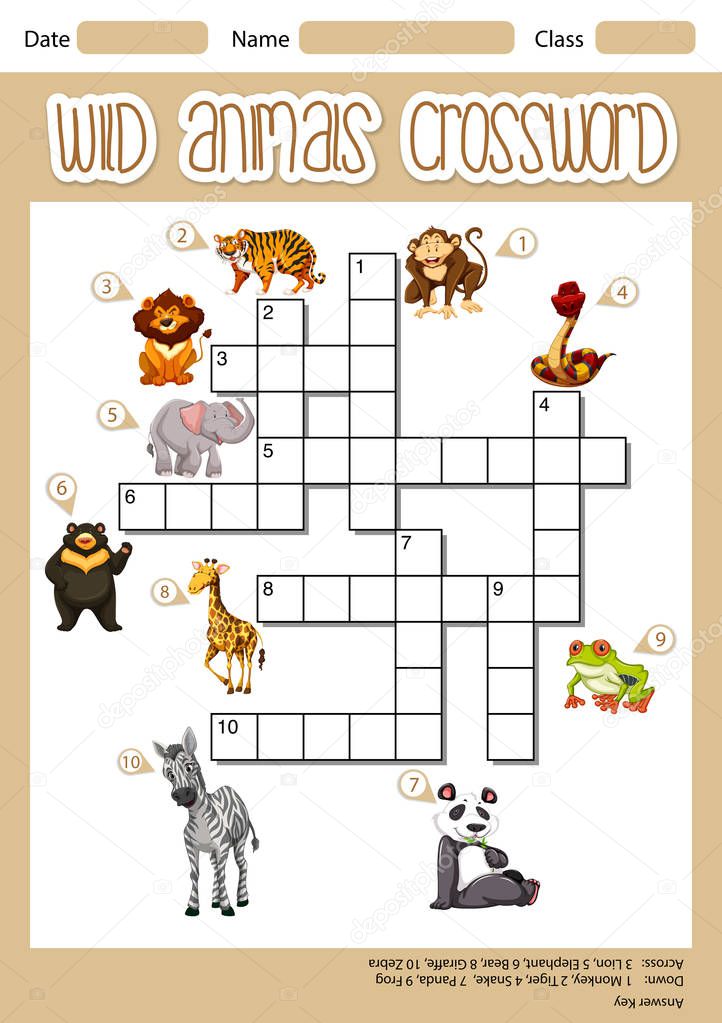 Wild animals crossword concept illustration