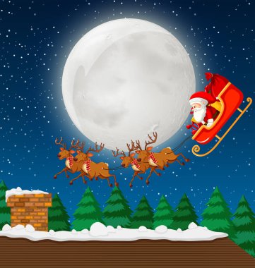 Santa atlı kızak ve Ren geyiği çizim ile