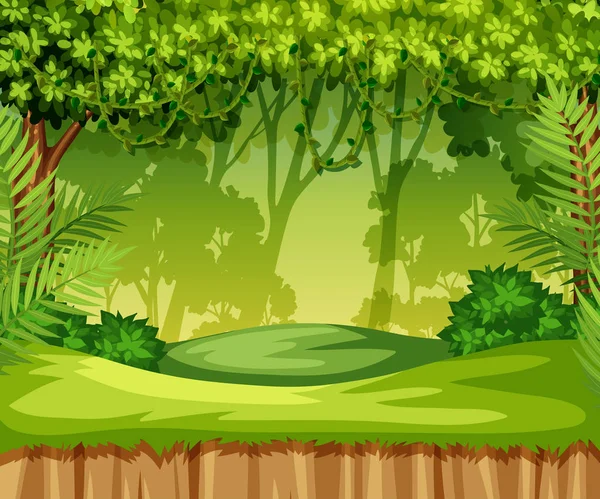 Green Jungle Landscape Scene Illustration — Stock Vector