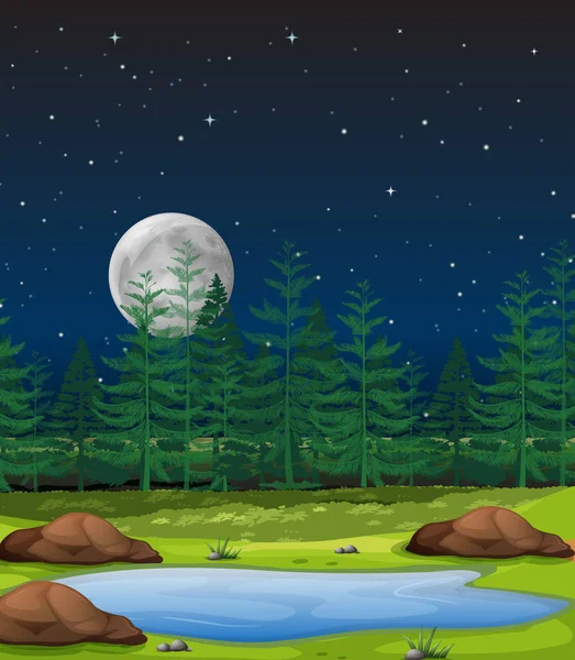 Wald Bei Nacht Szene Illustration — Stockvektor