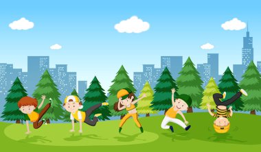 Park illüstrasyon kentsel çocuk sokak dansı