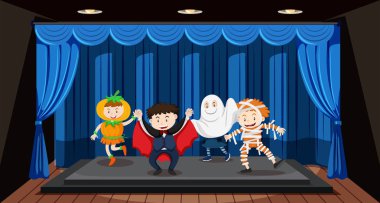 Çocuklar aşamada çizimde oyunundan rol yapıyor