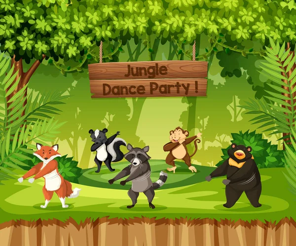 Animaux Exécutent Jungle Danse Fête Illustration — Image vectorielle