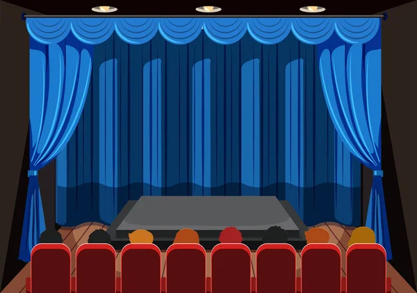 People Waiting Show Stage Illustration — Stock Vector