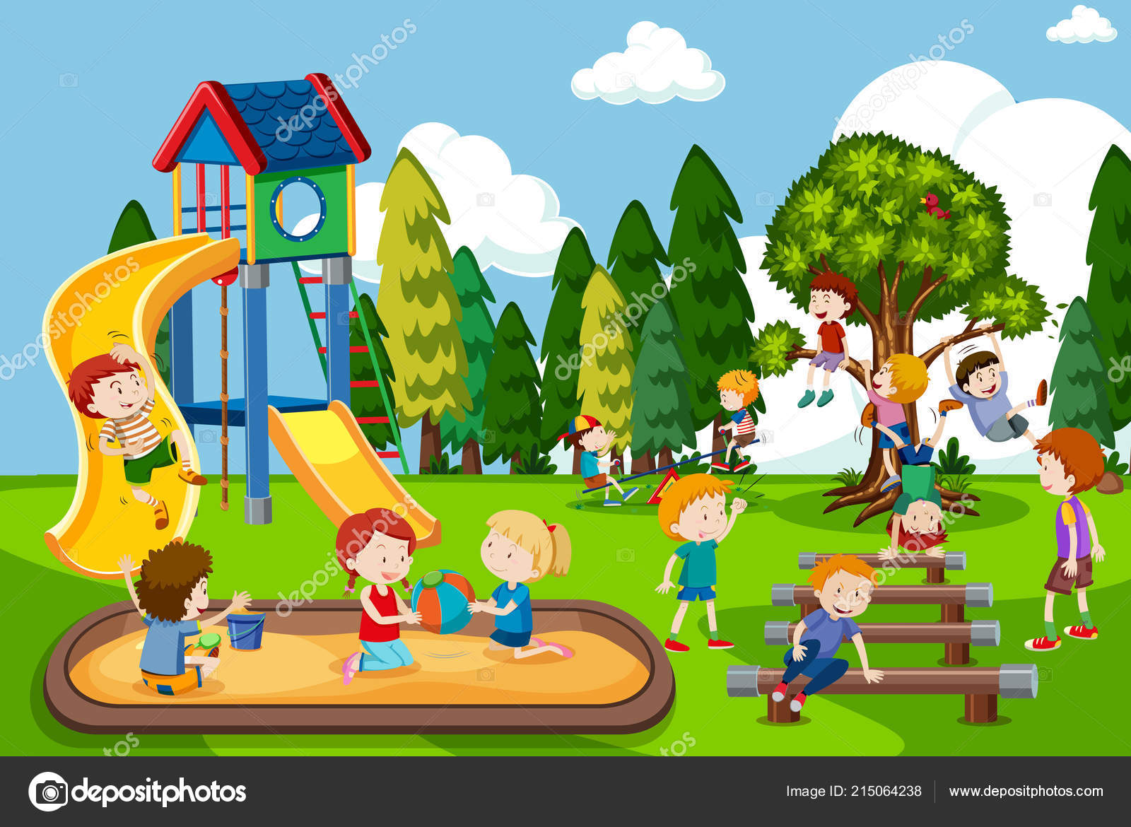 Children Playing Playground Illustration Stock Vector Image By