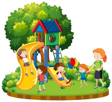 Anne ve çocuk bahçesi illüstrasyon
