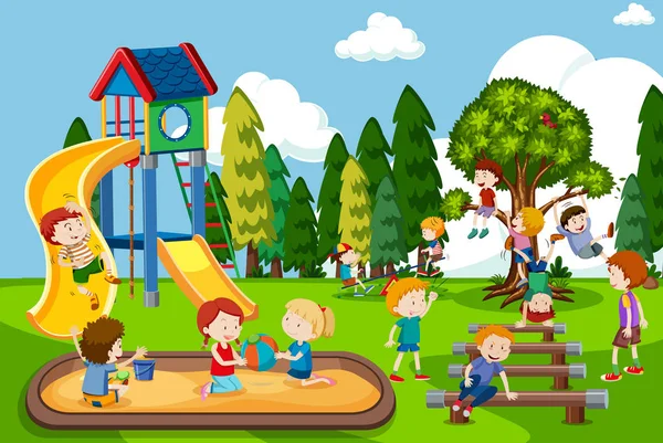 Kinder Spielen Auf Spielplatz Illustration — Stockvektor