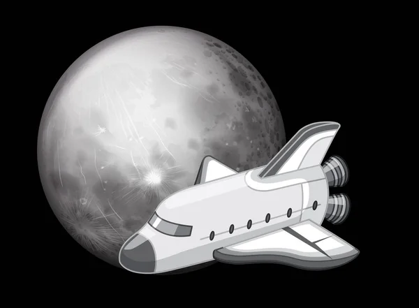 Black White Spaceship Scene Illustration — Stock Vector