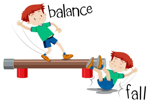 Menino Comparação Equilíbrio Queda Ilustração —  Vetores de Stock